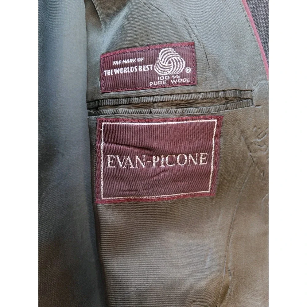 Evan Picone Mens Double Breasted Sports Coat 40R Gray Houndstooth USA Vintage